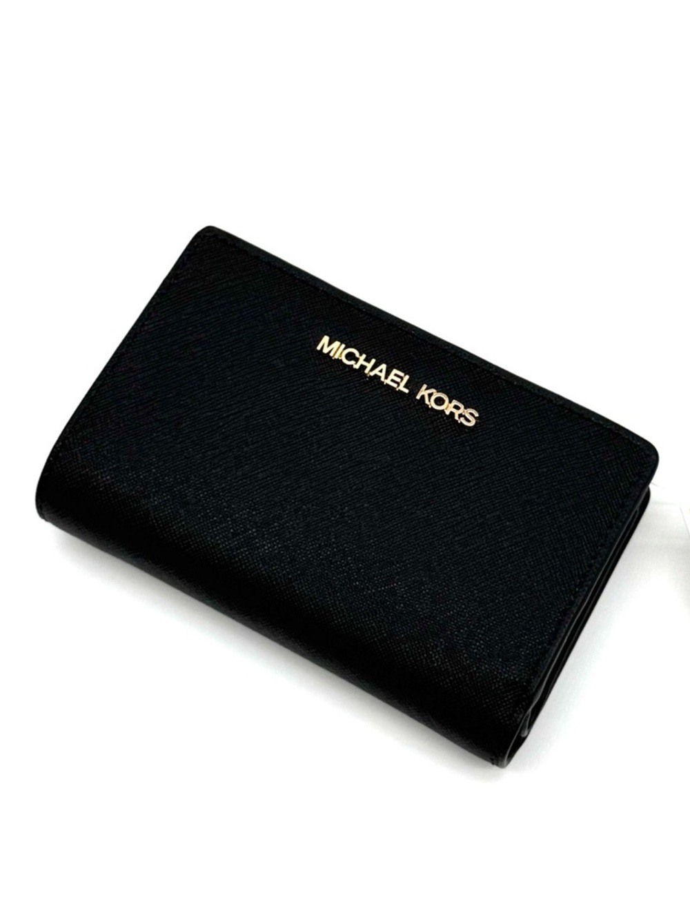 Michael Kors Medium Bifold Zip Chain Wallet Black/Gold